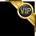 Vip golden label with diamonds and gold ribbons