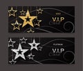 VIP golden and platinum card template with shiny stars. Vector illustration. Royalty Free Stock Photo