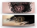 Vip grunge invitation cards with golden dust and doodles.