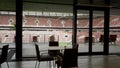 VIP hall at the Luzhniki football stadium. View of the empty stadium stand. Deserted stadium and stands