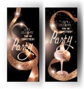 VIP Invitation banners with realistic sparkling curly ribbons and frame.