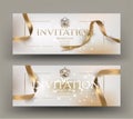 VIP invitation card with gold frame and ribbons. Royalty Free Stock Photo