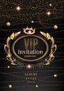 VIP Invitation card with gold strings, beads and vintage frame background. Royalty Free Stock Photo