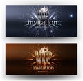 VIP invitation gold and silver banners with fireworks and crowns.