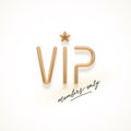 VIP invitation template with 3d golden letters. Realistic golden metal VIP sign on a white background. Premium design. Royalty Free Stock Photo