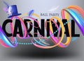 Carnival background with levitating party objects and letters.