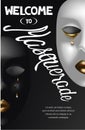 Masquerade ball invitation card with masks.