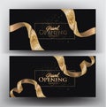 Grand opening banners with golden textured ribbons