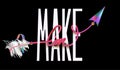 Make love slogan with love word shape arrow . T-shirt design.