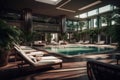 A VIP lounge area set up near the pool. Generative AI Royalty Free Stock Photo