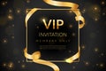 VIP. Luxury gift card, vip invitation coupon, certificate with gold text, exclusive and elegant logo membership in Royalty Free Stock Photo