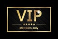 Vip Members Only Sticker - Golden Vector Illustration Banner Over Black Background