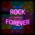 Vip neon icons concept. Neon Rock Forever Sign on the dark brick wall background. Flat style. Vector illustration Royalty Free Stock Photo