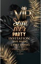 VIP party elegant banner with tropical leaves, golden dust and crown.