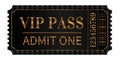 VIP pass admission golden ticket template. Royalty Free Stock Photo