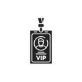 VIP pass glyph black icon. ID badge. Premium card for enter premium membership. Button for web or mobile app.