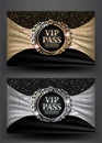 VIP PASS with vintage frame and fabric background. Royalty Free Stock Photo