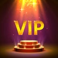 Vip podium with lighting, Stage Podium Scene with for Award Ceremony on red Background.