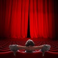 VIP sitting in movie theater red curtain 3d illustration Royalty Free Stock Photo