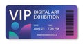 VIP ticket with bright gradient, date, barcode. Vector modern bright horizontal template. Royalty Free Stock Photo