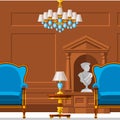 VIP vintage interior furniture rich wealthy house room with sofa set brick wall background vector illustration. Royalty Free Stock Photo