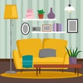 VIP vintage interior furniture rich wealthy house room with sofa set brick wall background vector illustration. Royalty Free Stock Photo