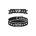 Vip wristband glyph black icon. Bracelet for entering various events. All inclusive. Red ribbon with five stars. Sign for web page