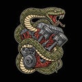 Viper Engine Power - Snake Coiled Around Automotive Parts Royalty Free Stock Photo