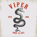 Viper snake illustration on grunge background. Design element for poster, card, t shirt, emblem.