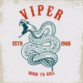 Viper snake illustration on grunge background. Design element for poster, card, t shirt.