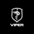 Viper snake with rifle and shield vector badge logo template