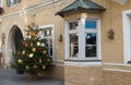 VIPITENO, ITALY - DECEMBER 30, 2022: Christmas tree in the main street of Vipiteno town in Alto Adige, Italy