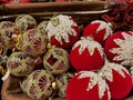 VIPITENO, ITALY - DECEMBER 6, 2022: Decorated christmas balls at the famous christmas market of Vipiteno