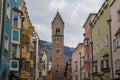 VIPITENO, ITALY - DECEMBER 30, 2022: View of Vipiteno Sterzing bell tower clock - Alto Adige - Northern Italy