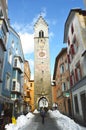 VIPITENO, ITALY - JANUARY 23, 2018: ZwÃÂ¶lferturm tower in main street of the old medieval town of Vipiteno Sterzing, South Tyrol