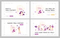 Viral Content, Online Network Likes Landing Page Template Set. Tiny Characters at Huge Mobile with Funny Unicorn and Cat Royalty Free Stock Photo