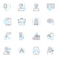 Viral eradication linear icons set. Antibiotics, Antivirals, Immunization, Treatment, Prophylaxis, Cure, Vaccination Royalty Free Stock Photo