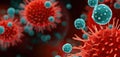 Viral Infection Concept, 3D Render of Viruses Attacking Cellular Hosts, Immunology