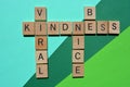 Viral, Kindness, Nice, words in 3d wooden alphabet letters Royalty Free Stock Photo