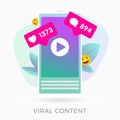 Viral marketing content - vertical video on the smartphone screen that collected hundreds of likes and comments with smiling emoji