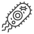 Viral microorganism line icon. Danger microbe cell or bacteria outline style pictogram on white background. Coronavirus