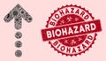 Viral Mosaic Dotted Arrow Icon with Scratched Biohazard Stamp