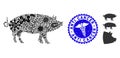 Pandemic Collage Pig Icon with Medic Grunge Anti Cancer Stamp