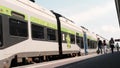 Vire, France - May 20, 2023: Departure of the train at the train station to the city during the daytime