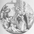 The Virgin adores the Baby Jesus by Lorenzo di Credi, an Italian Renaissance painter and sculptor in the old book Histoire des Royalty Free Stock Photo