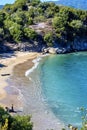 Virgin beach with blue water near Olympiada village, Halkidiki, Greece