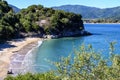 Virgin beach with blue water near Olympiada village, Halkidiki, Greece