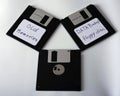 Old 3.5 inch floppy disks isolated on white. Royalty Free Stock Photo