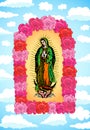 Virgin of Guadalupe, color Roses and Sky Vector illustration Royalty Free Stock Photo
