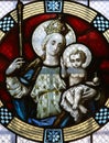 Virgin Mary with baby Jesus, stained glass window in Basilica Assumption of the Virgin Mary in Marija Bistrica, Croatia Royalty Free Stock Photo